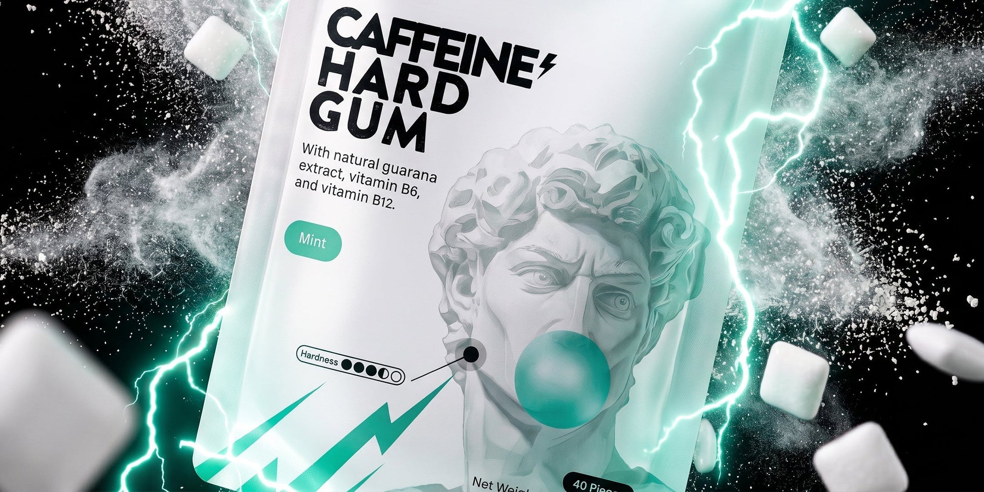 JAWLINER Caffeine Hard Gum with natural guarana caffeine