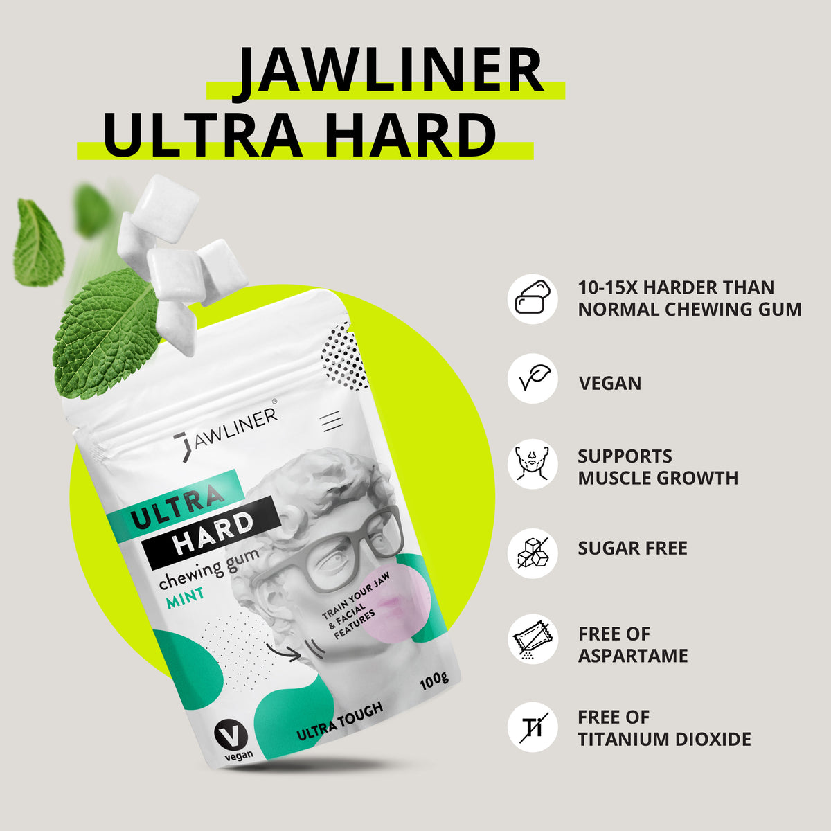 JAWLINER® Chewing Gum Ultra Hard Mint
