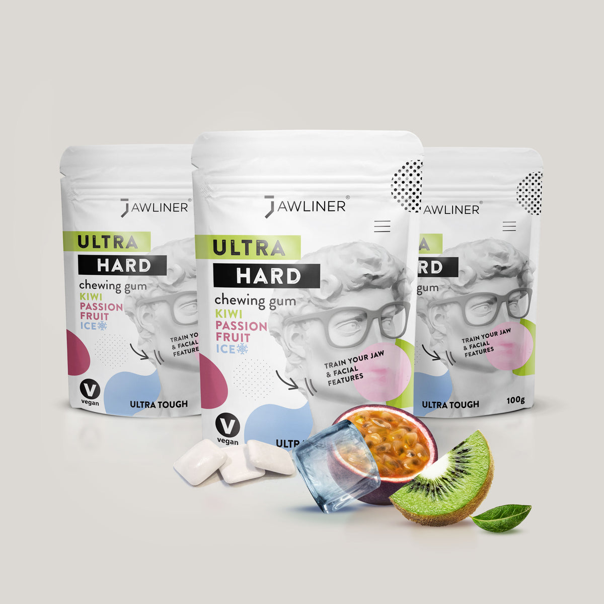 JAWLINER® Fitness-Kaugummi Kiwi-Passionfruit Ice